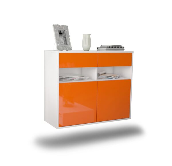 Sideboard North Las Vegas | hängend | Korpus Weiß | Front in Hochglanz Orange | 92x79x35cm (BxHxT)