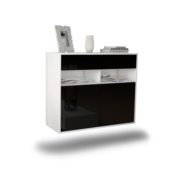 Sideboard North Las Vegas | hängend | Korpus Weiß | Front in Hochglanz Schwarz | 92x79x35cm (BxHxT)