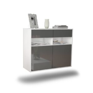 Sideboard North Las Vegas | hängend | Korpus Weiß | Front in Hochglanz Grau | 92x79x35cm (BxHxT)