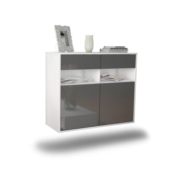 Sideboard North Las Vegas | hängend | Korpus Weiß | Front in Hochglanz Grau | 92x79x35cm (BxHxT)