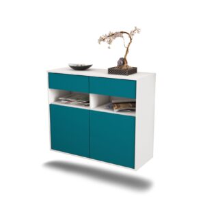 Sideboard North Las Vegas | hängend | Korpus Weiß | Front in Türkis | 92x79x35cm (BxHxT)