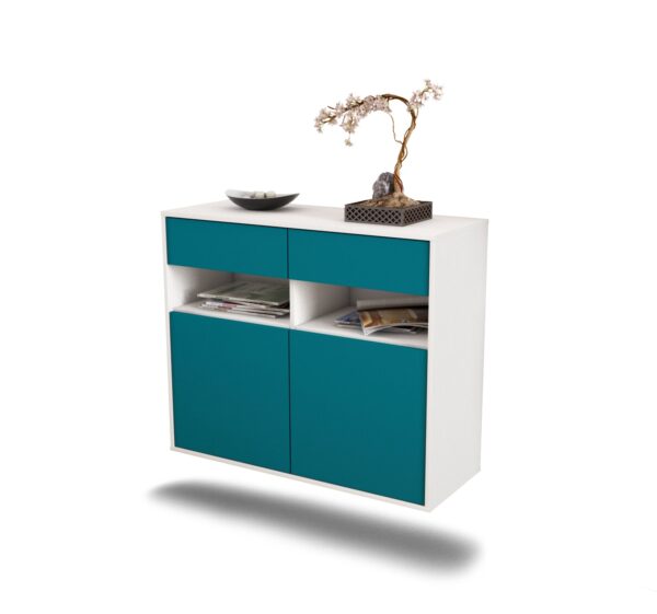 Sideboard North Las Vegas | hängend | Korpus Weiß | Front in Türkis | 92x79x35cm (BxHxT)