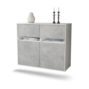 Sideboard Akron | hängend | Korpus Weiß | Front in Beton Optik | 92x79x35cm (BxHxT)