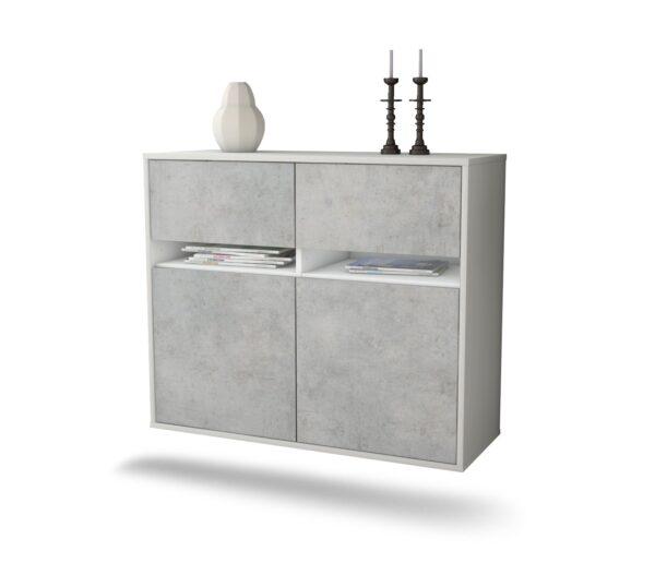 Sideboard Akron | hängend | Korpus Weiß | Front in Beton Optik | 92x79x35cm (BxHxT)