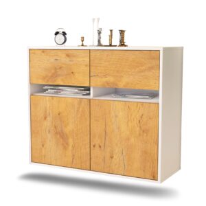 Sideboard Akron | hängend | Korpus Weiß | Front in Eiche Holz Optik | 92x79x35cm (BxHxT)