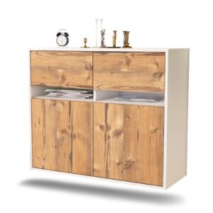 Sideboard Akron | hängend | Korpus Weiß | Front in Pinie Holz Optik | 92x79x35cm (BxHxT)