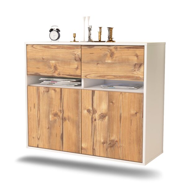 Sideboard Akron | hängend | Korpus Weiß | Front in Pinie Holz Optik | 92x79x35cm (BxHxT)