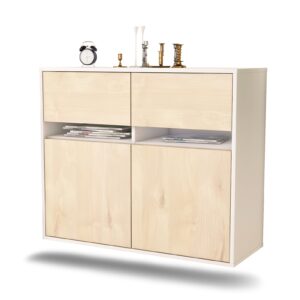 Sideboard Akron | hängend | Korpus Weiß | Front in Zeder Holz Optik | 92x79x35cm (BxHxT)