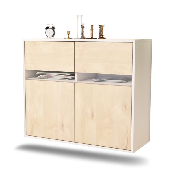 Sideboard Akron | hängend | Korpus Weiß | Front in Zeder Holz Optik | 92x79x35cm (BxHxT)