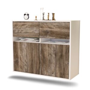 Sideboard Akron | hängend | Korpus Weiß | Front in Treibholz Holz Optik | 92x79x35cm (BxHxT)