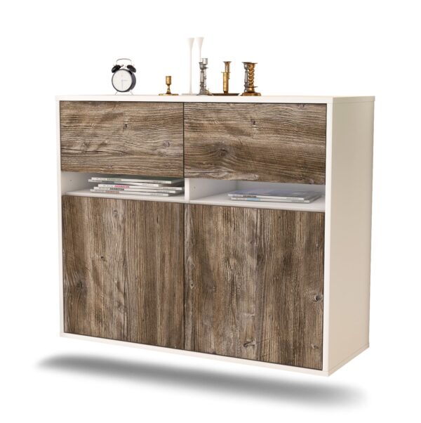 Sideboard Akron | hängend | Korpus Weiß | Front in Treibholz Holz Optik | 92x79x35cm (BxHxT)
