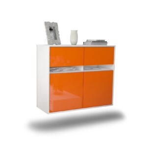 Sideboard Akron | hängend | Korpus Weiß | Front in Hochglanz Orange | 92x79x35cm (BxHxT)