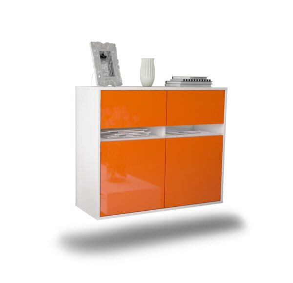 Sideboard Akron | hängend | Korpus Weiß | Front in Hochglanz Orange | 92x79x35cm (BxHxT)