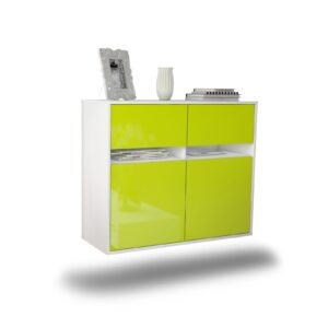 Sideboard Akron | hängend | Korpus Weiß | Front in Hochglanz Grün | 92x79x35cm (BxHxT)