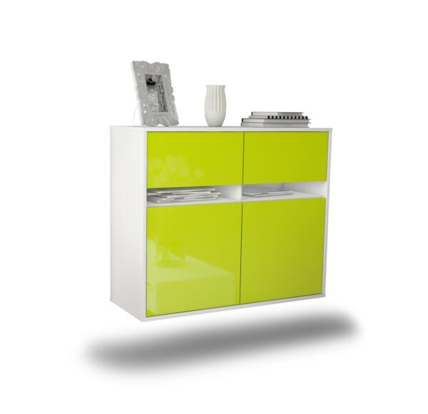 Sideboard Akron | hängend | Korpus Weiß | Front in Hochglanz Grün | 92x79x35cm (BxHxT)