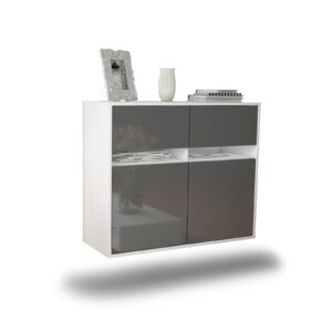Sideboard Akron | hängend | Korpus Weiß | Front in Hochglanz Grau | 92x79x35cm (BxHxT)