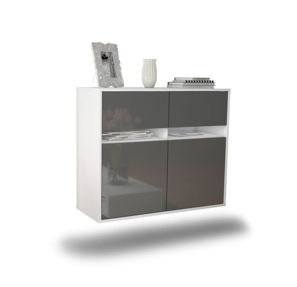 Sideboard Akron | hängend | Korpus Weiß | Front in Hochglanz Grau | 92x79x35cm (BxHxT)