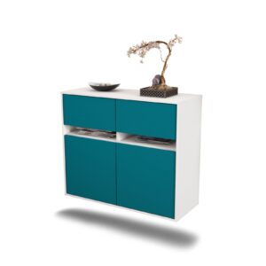 Sideboard Akron | hängend | Korpus Weiß | Front in Türkis | 92x79x35cm (BxHxT)