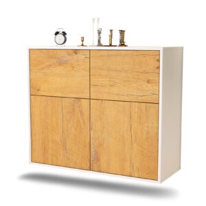 Sideboard Gilbert | hängend | Korpus Weiß | Front in Eiche Holz Optik | 92x79x35cm (BxHxT)