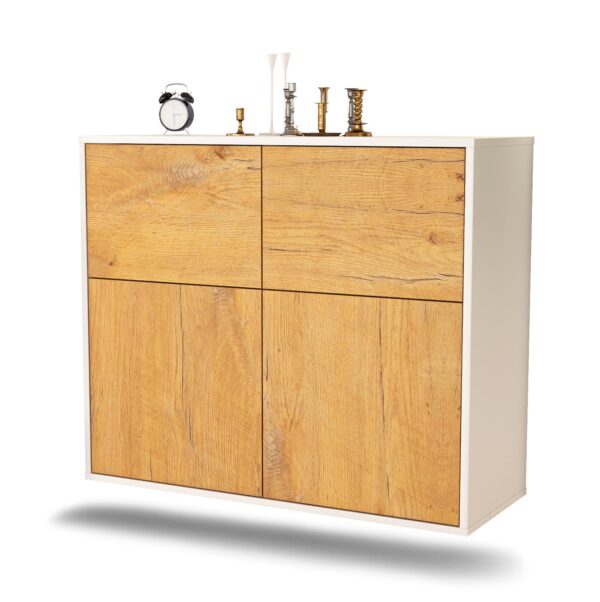 Sideboard Gilbert | hängend | Korpus Weiß | Front in Eiche Holz Optik | 92x79x35cm (BxHxT)