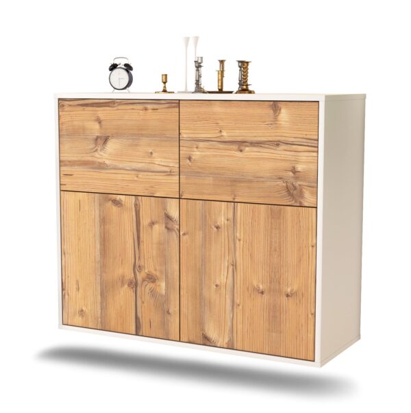Sideboard Gilbert | hängend | Korpus Weiß | Front in Pinie Holz Optik | 92x79x35cm (BxHxT)