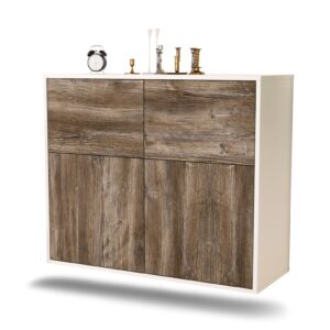Sideboard Gilbert | hängend | Korpus Weiß | Front in Treibholz Holz Optik | 92x79x35cm (BxHxT)
