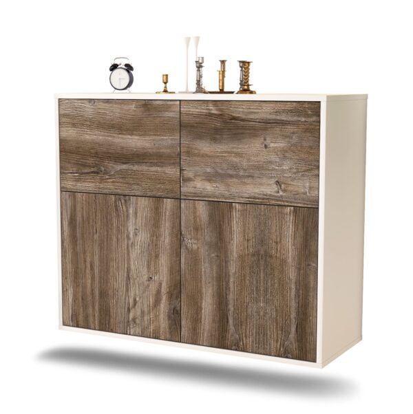 Sideboard Gilbert | hängend | Korpus Weiß | Front in Treibholz Holz Optik | 92x79x35cm (BxHxT)