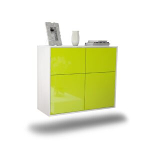 Sideboard Gilbert | hängend | Korpus Weiß | Front in Hochglanz Grün | 92x79x35cm (BxHxT)