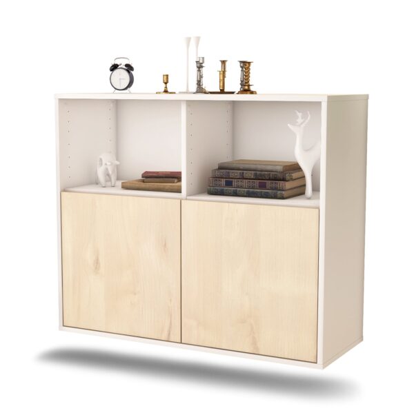 Sideboard Rochester | hängend | Korpus Weiß | Front in Zeder Holz Optik | 92x79x35cm (BxHxT)