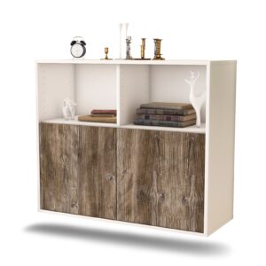 Sideboard Rochester | hängend | Korpus Weiß | Front in Treibholz Holz Optik | 92x79x35cm (BxHxT)