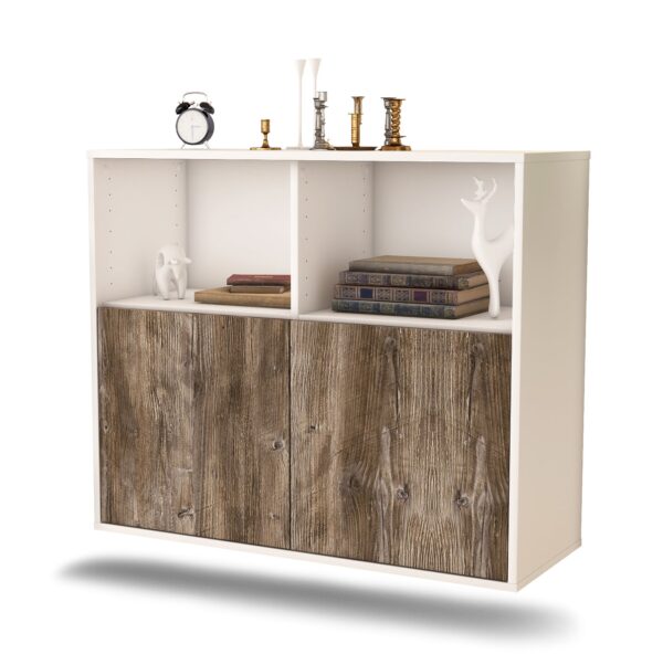 Sideboard Rochester | hängend | Korpus Weiß | Front in Treibholz Holz Optik | 92x79x35cm (BxHxT)