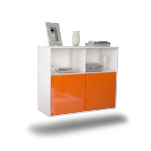 Sideboard Rochester | hängend | Korpus Weiß | Front in Hochglanz Orange | 92x79x35cm (BxHxT)