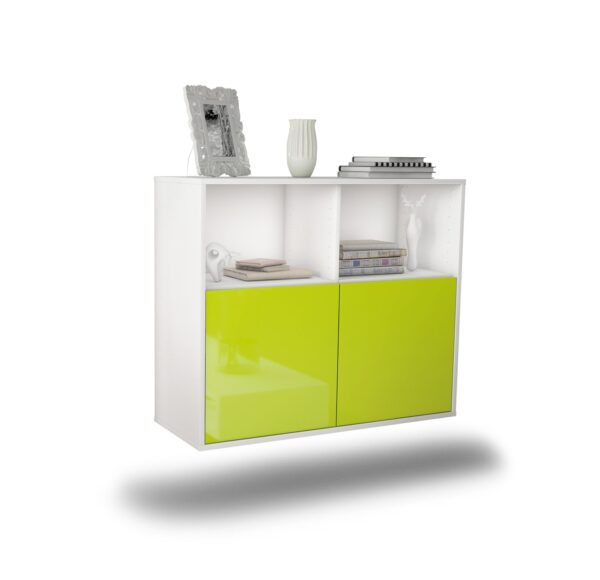 Sideboard Rochester | hängend | Korpus Weiß | Front in Hochglanz Grün | 92x79x35cm (BxHxT)