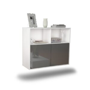 Sideboard Rochester | hängend | Korpus Weiß | Front in Hochglanz Grau | 92x79x35cm (BxHxT)