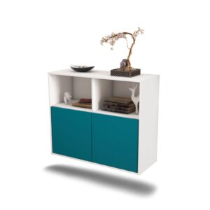 Sideboard Rochester | hängend | Korpus Weiß | Front in Türkis | 92x79x35cm (BxHxT)