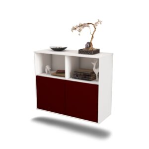 Sideboard Rochester | hängend | Korpus Weiß | Front in Bordeaux | 92x79x35cm (BxHxT)