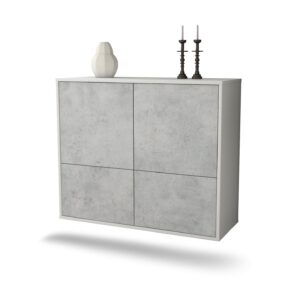 Sideboard Montgomery | hängend | Korpus Weiß | Front in Beton Optik | 92x79x35cm (BxHxT)