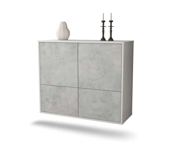Sideboard Montgomery | hängend | Korpus Weiß | Front in Beton Optik | 92x79x35cm (BxHxT)