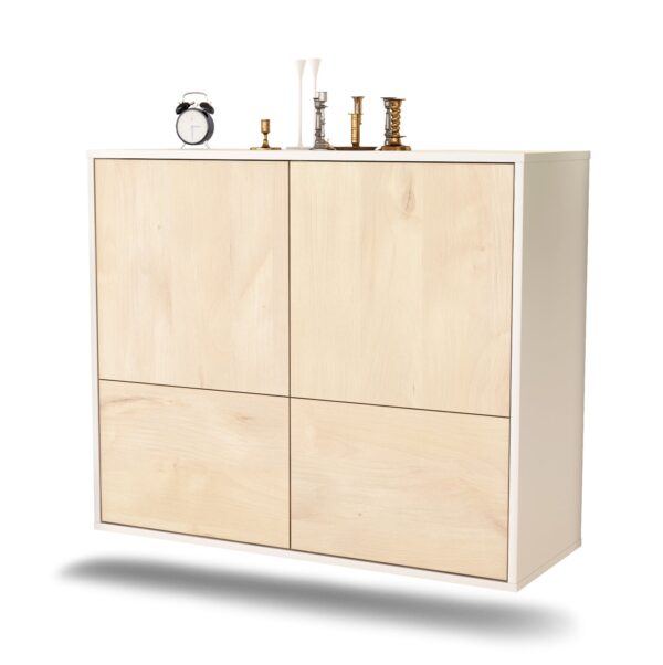 Sideboard Montgomery | hängend | Korpus Weiß | Front in Zeder Holz Optik | 92x79x35cm (BxHxT)