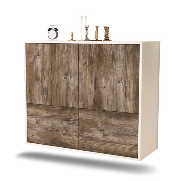 Sideboard Montgomery | hängend | Korpus Weiß | Front in Treibholz Holz Optik | 92x79x35cm (BxHxT)