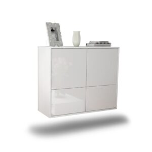 Sideboard Montgomery | hängend | Korpus Weiß | Front in Hochglanz Weiß | 92x79x35cm (BxHxT)
