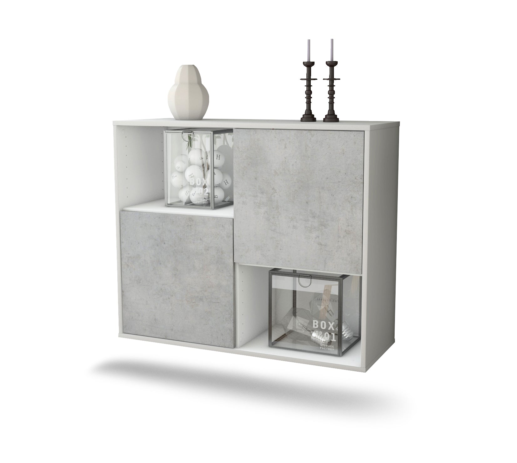 Sideboard Modesto | hängend | Korpus Weiß | Front in Beton Optik | 92x79x35cm (BxHxT) 1 Sideboard Modesto | hängend | Korpus Weiß | Front in Beton Optik | 92x79x35cm (BxHxT)