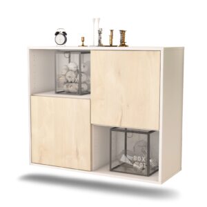 Sideboard Modesto | hängend | Korpus Weiß | Front in Zeder Holz Optik | 92x79x35cm (BxHxT)