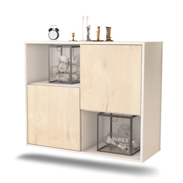 Sideboard Modesto | hängend | Korpus Weiß | Front in Zeder Holz Optik | 92x79x35cm (BxHxT)