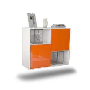 Sideboard Modesto | hängend | Korpus Weiß | Front in Hochglanz Orange | 92x79x35cm (BxHxT)