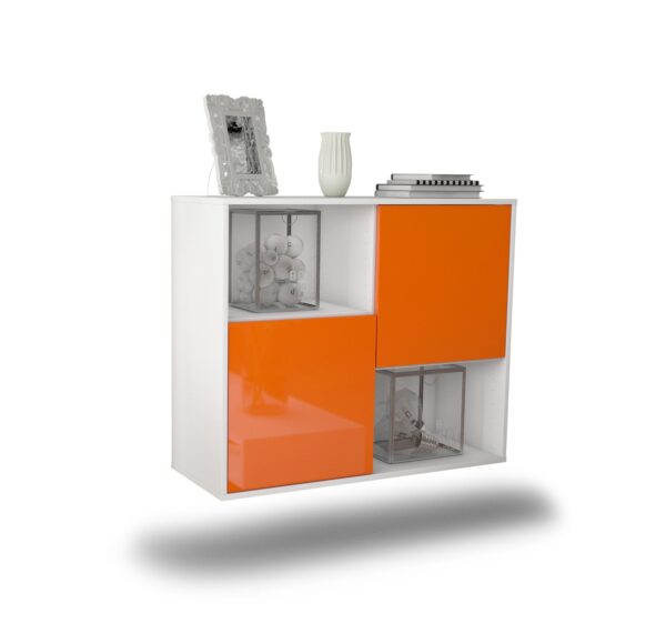 Sideboard Modesto | hängend | Korpus Weiß | Front in Hochglanz Orange | 92x79x35cm (BxHxT)