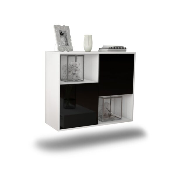 Sideboard Modesto | hängend | Korpus Weiß | Front in Hochglanz Schwarz | 92x79x35cm (BxHxT)