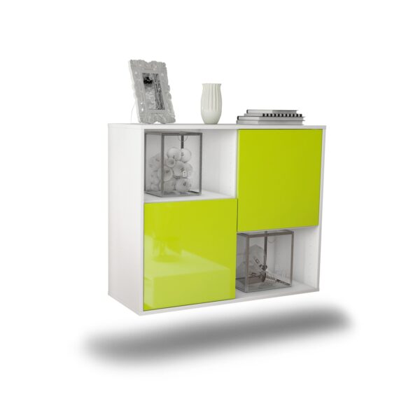Sideboard Modesto | hängend | Korpus Weiß | Front in Hochglanz Grün | 92x79x35cm (BxHxT)
