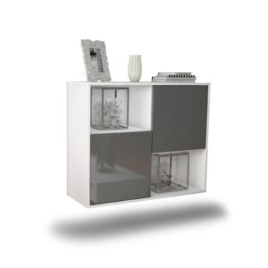 Sideboard Modesto | hängend | Korpus Weiß | Front in Hochglanz Grau | 92x79x35cm (BxHxT)