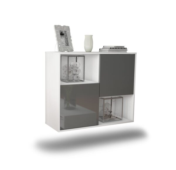 Sideboard Modesto | hängend | Korpus Weiß | Front in Hochglanz Grau | 92x79x35cm (BxHxT)